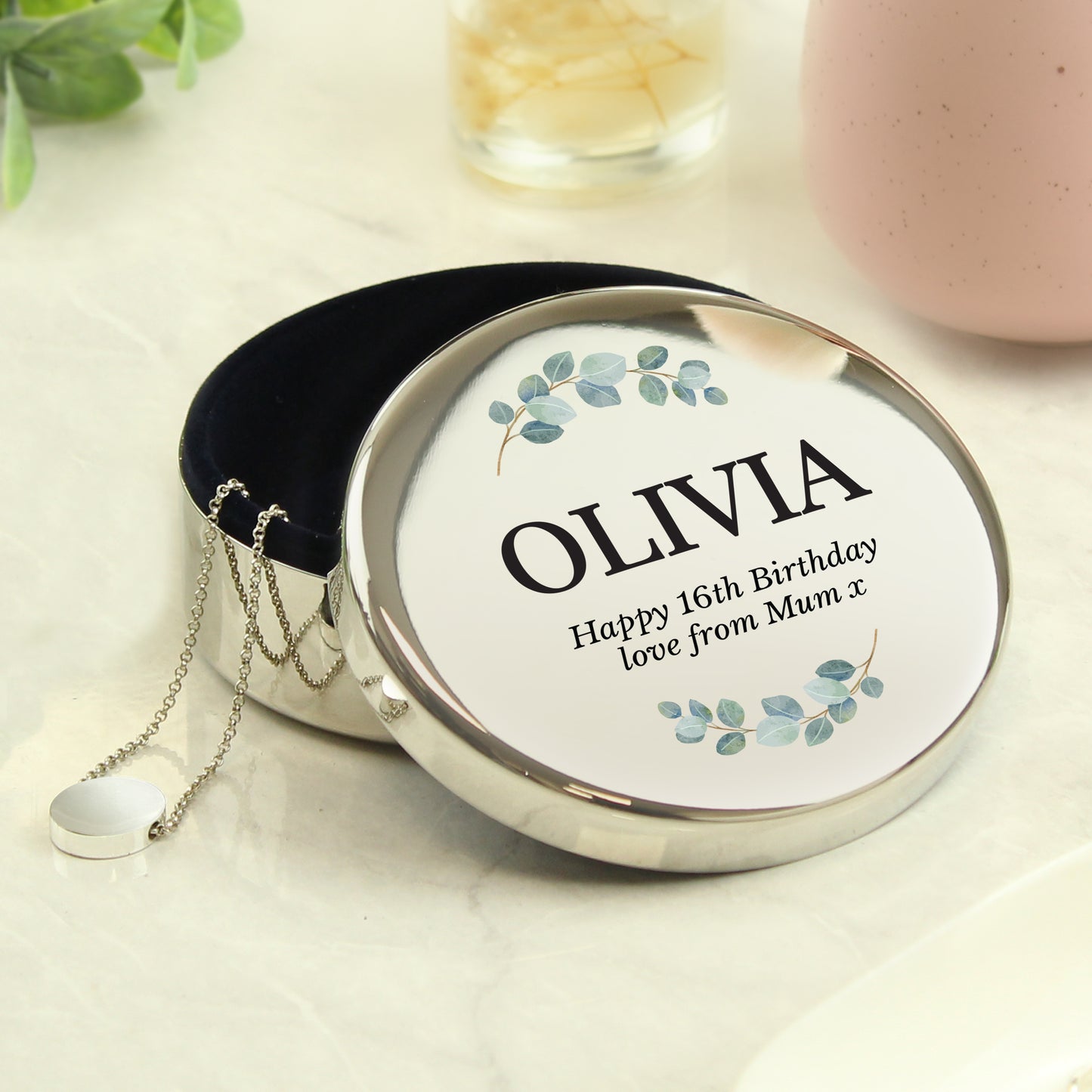 Personalised Botanical Round Trinket Box - image 4