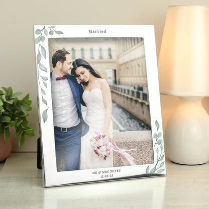 Personalised Botanical 10x8 Silver Photo Frame from Heartfelt Gifts