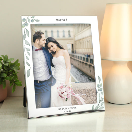 Personalised Botanical 10x8 Silver Photo Frame from Heartfelt Gifts
