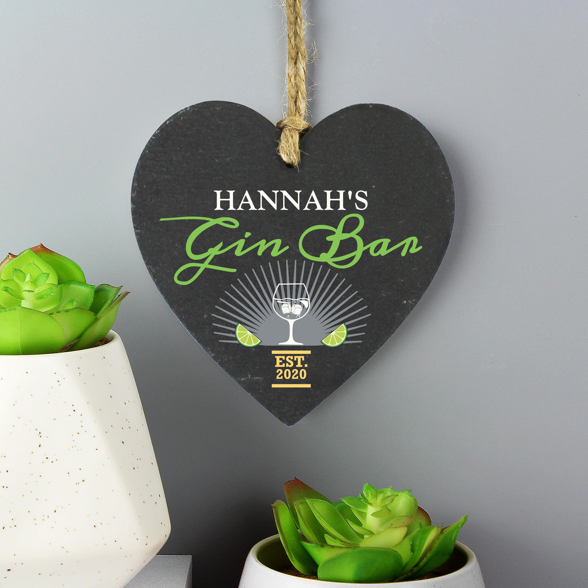 Personalised Gin Bar Slate Heart Decoration from Heartfelt Gifts