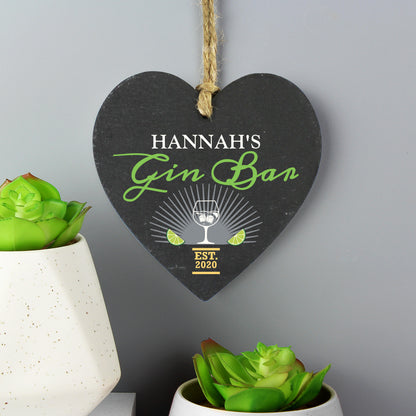 Personalised Gin Bar Slate Heart Decoration from Heartfelt Gifts