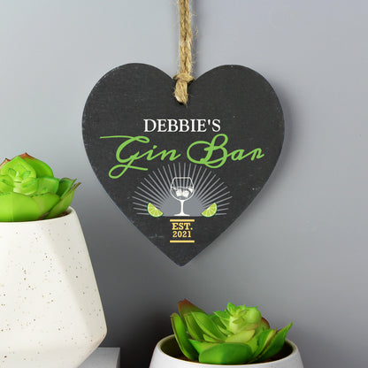 Personalised Gin Bar Slate Heart Decoration - image 3