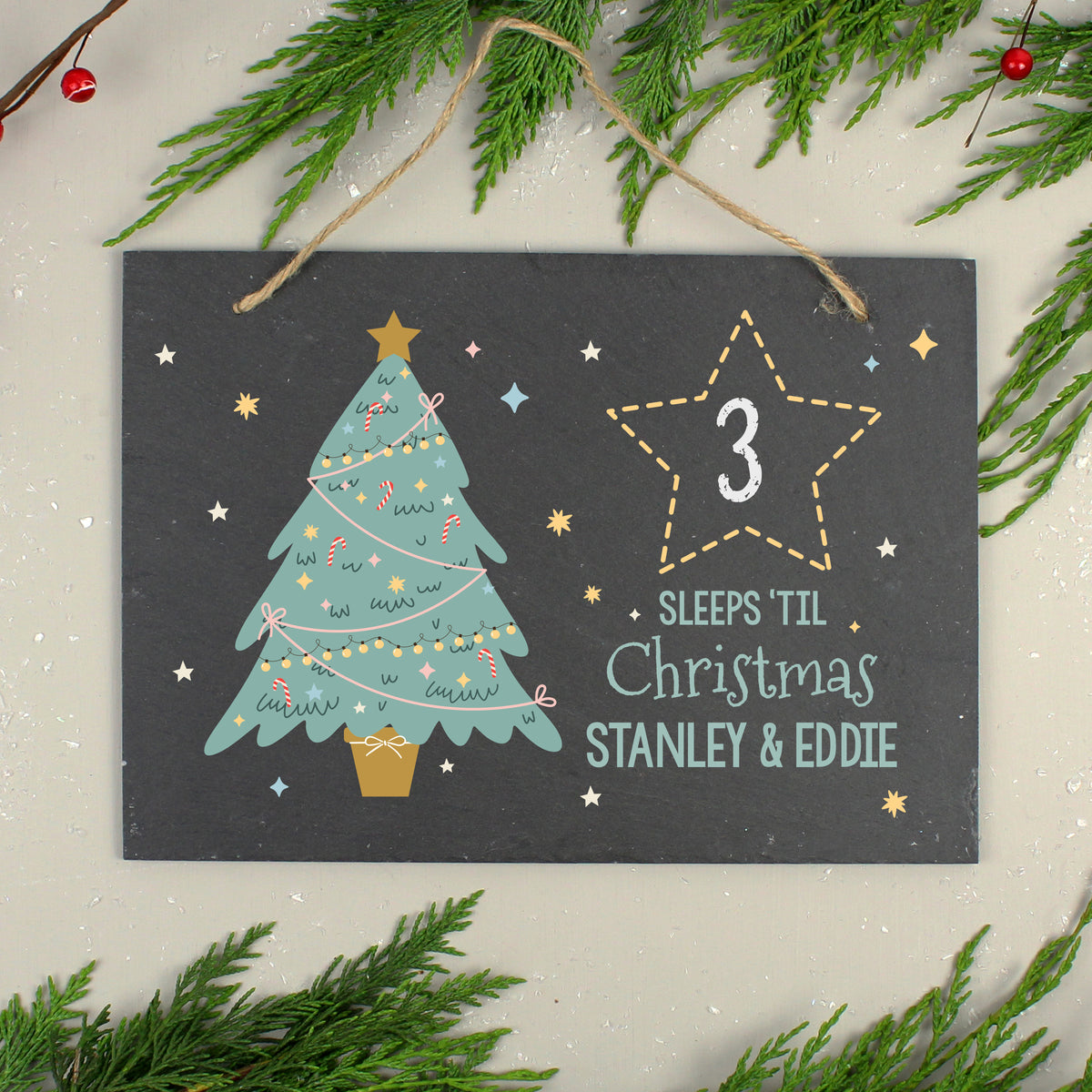 Christmas slate countdown sign personalised with a name