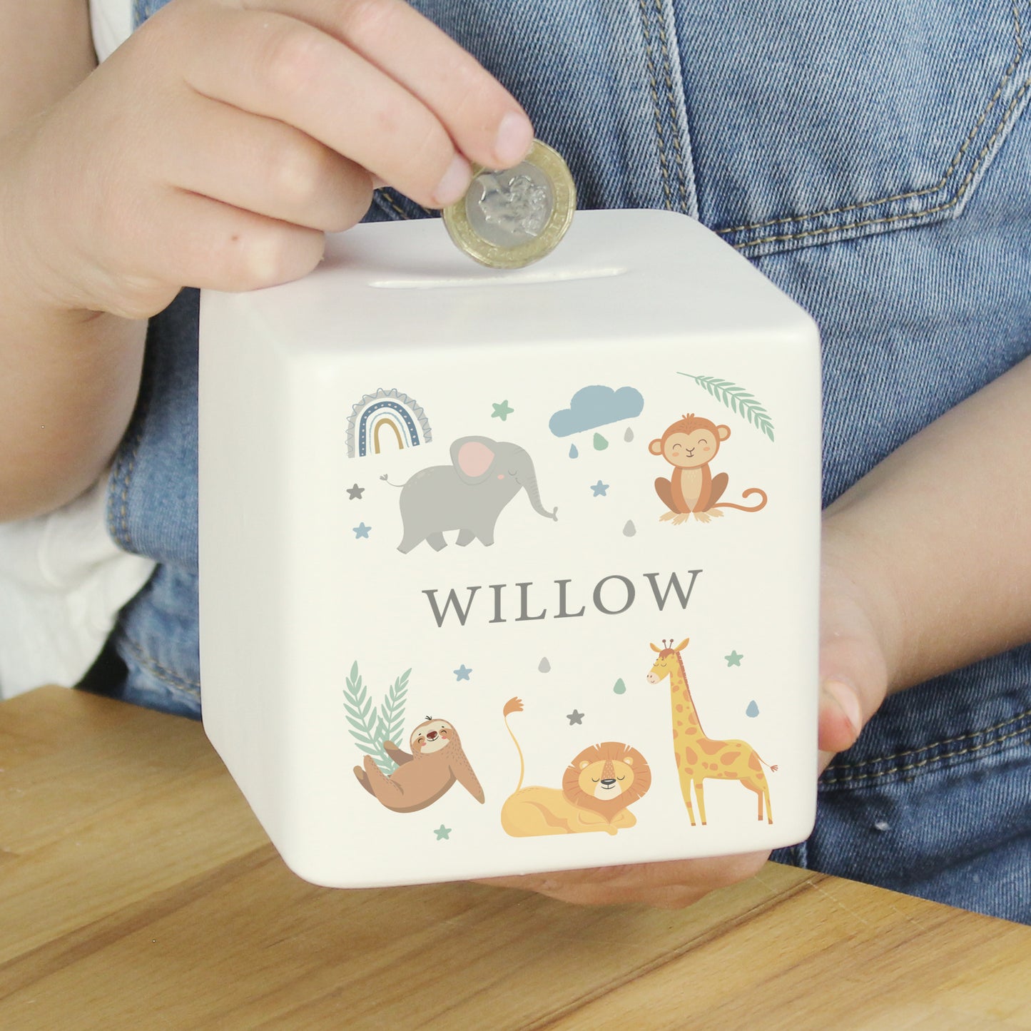 Personalised Safari Animals Ceramic Square Money Box - image 3