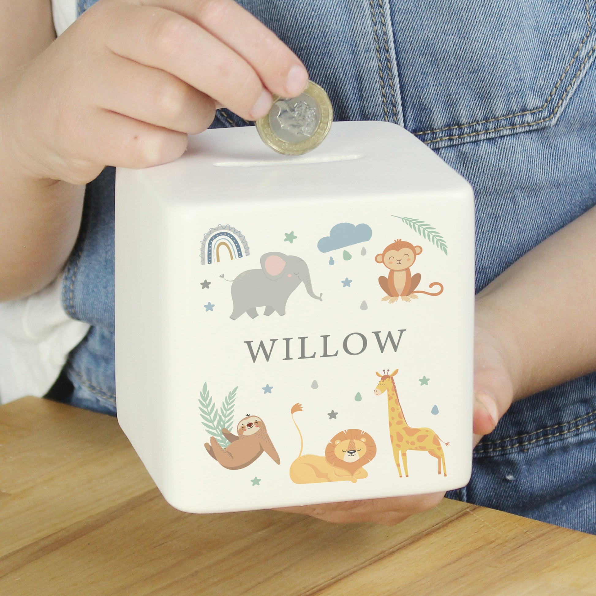 Personalised Safari Animals Ceramic Square Money Box - image 3