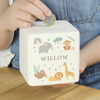 Personalised Safari Animals Ceramic Square Money Box - image 3