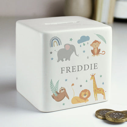 Personalised Safari Animals Ceramic Square Money Box - image 4