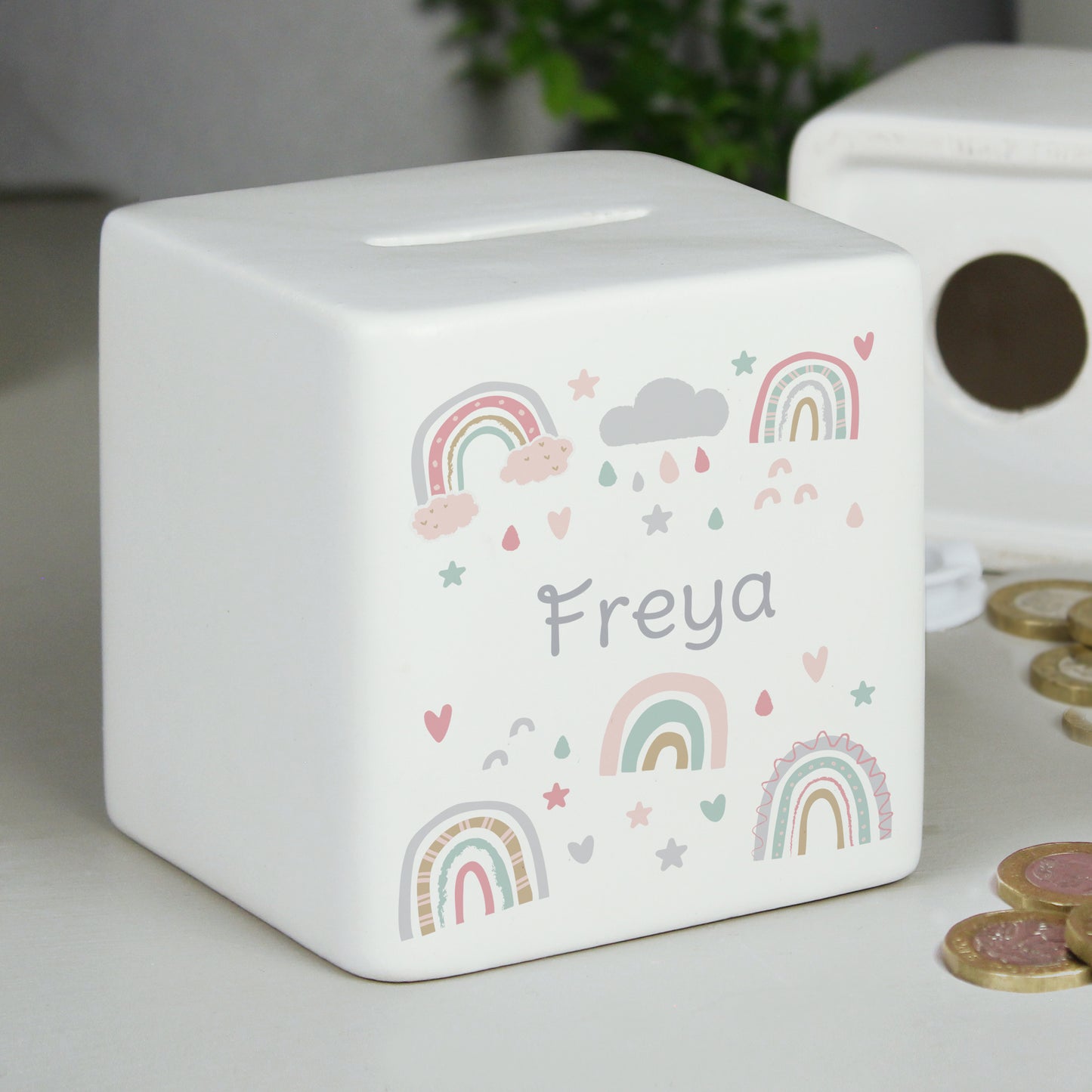 Personalised Rainbow Ceramic Square Money Box - image 2