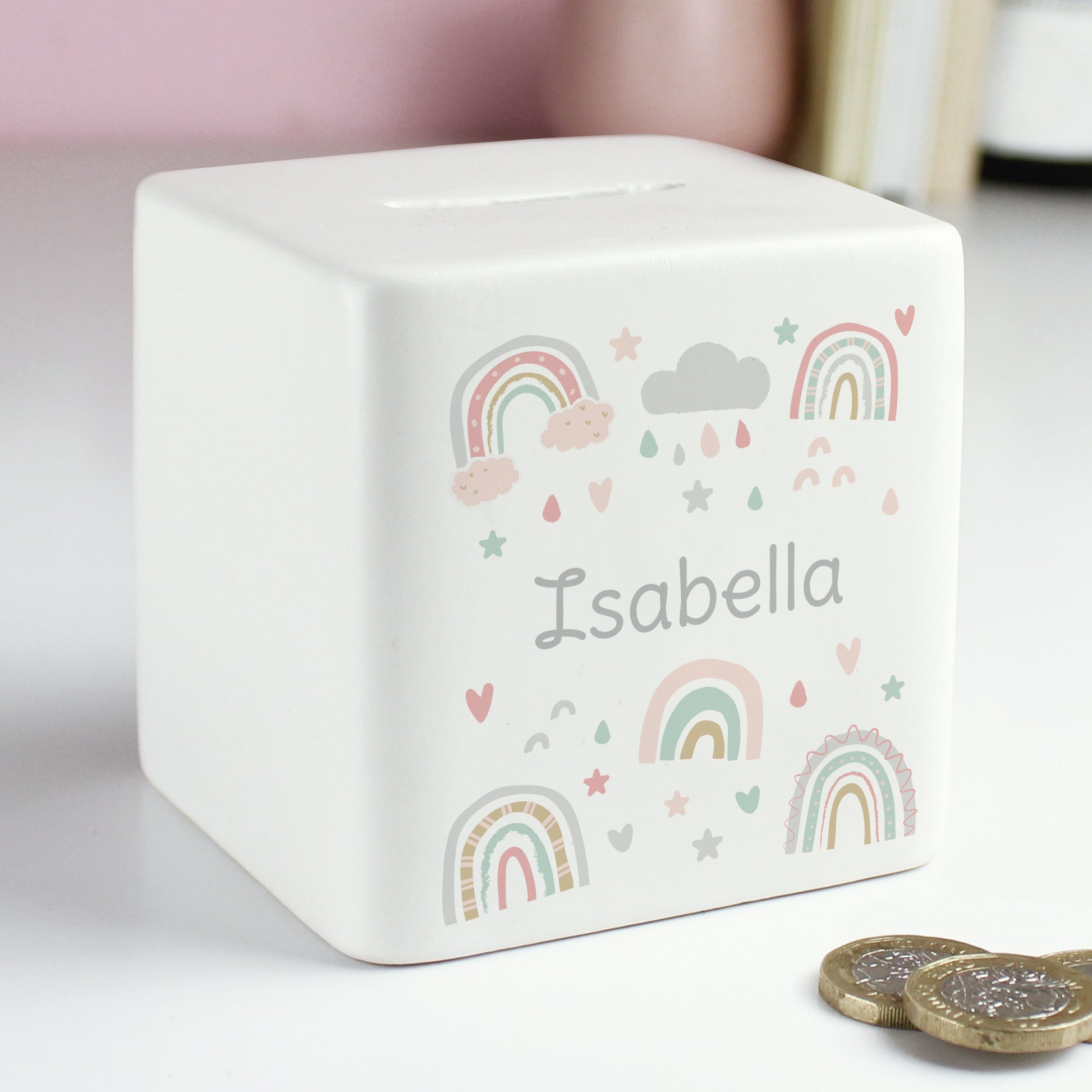 Personalised Rainbow Ceramic Square Money Box - image 4