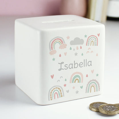 Personalised Rainbow Ceramic Square Money Box - image 4