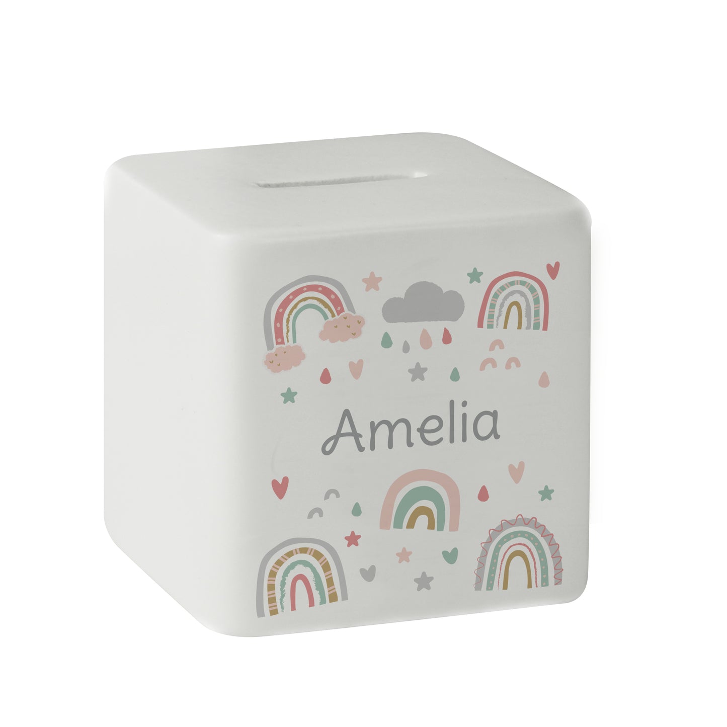 Personalised Rainbow Ceramic Square Money Box - image 5