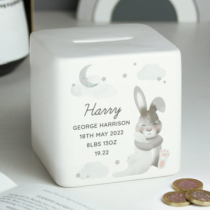 Personalised Baby Bunny Ceramic Square Money Box - image 2