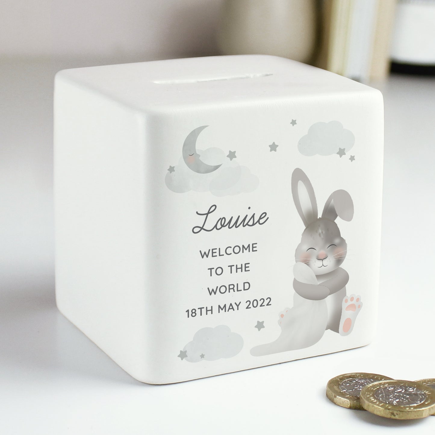 Personalised Baby Bunny Ceramic Square Money Box - image 6