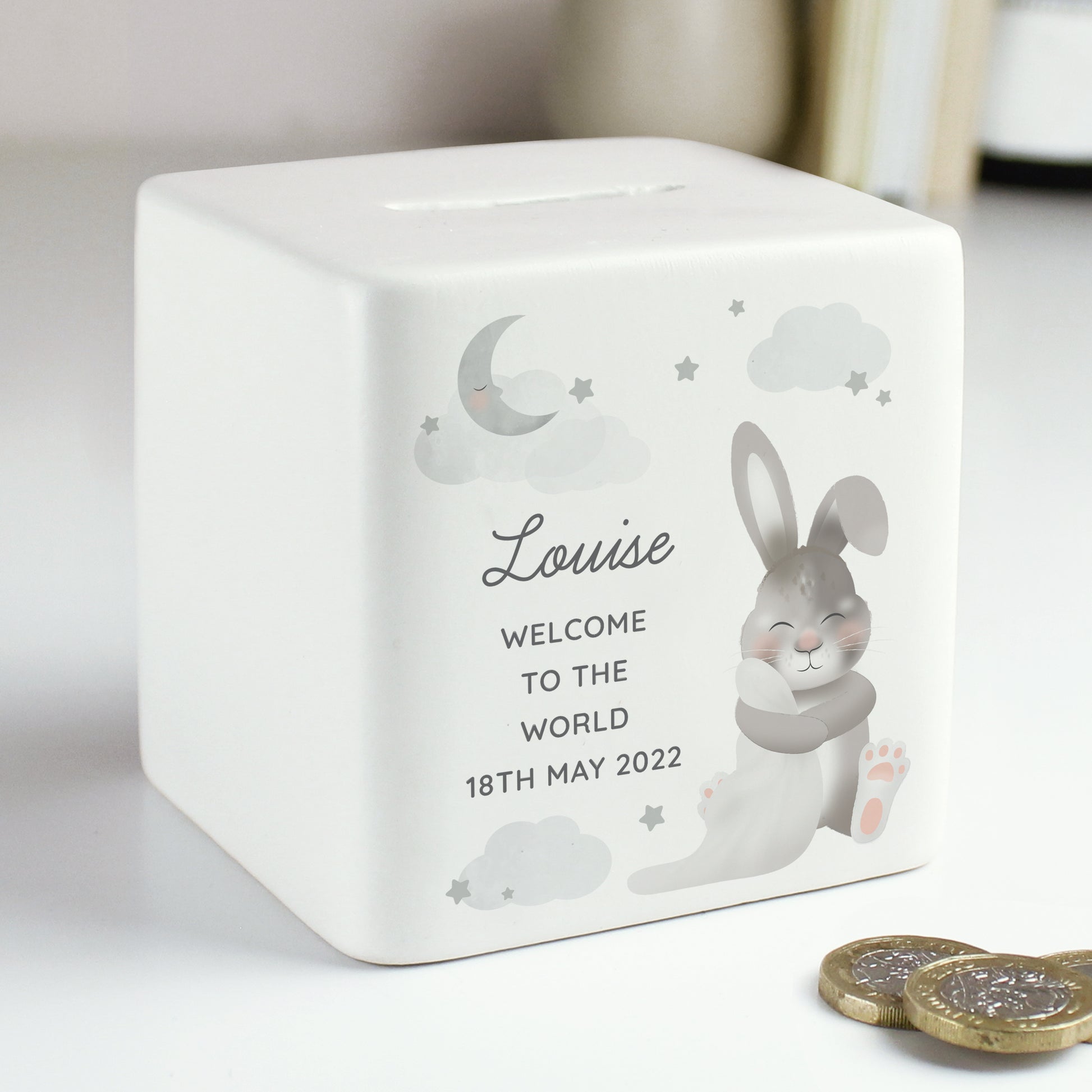 Personalised Baby Bunny Ceramic Square Money Box - image 6