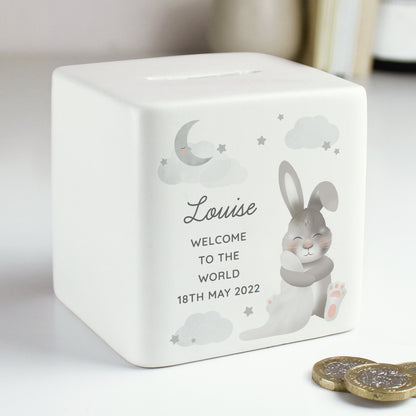 Personalised Baby Bunny Ceramic Square Money Box - image 6