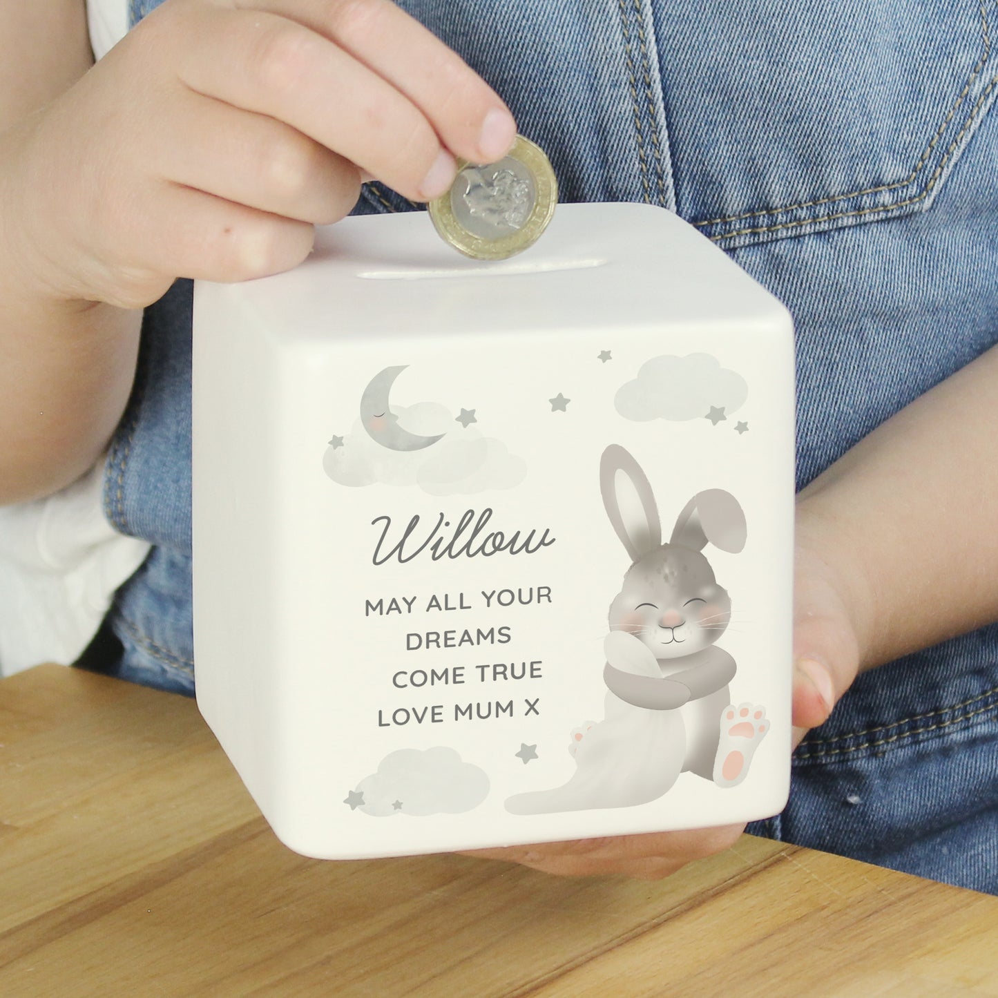 Personalised Baby Bunny Ceramic Square Money Box - image 7