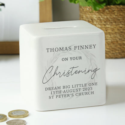 Personalised Christening Ceramic Square Money Box - image 2