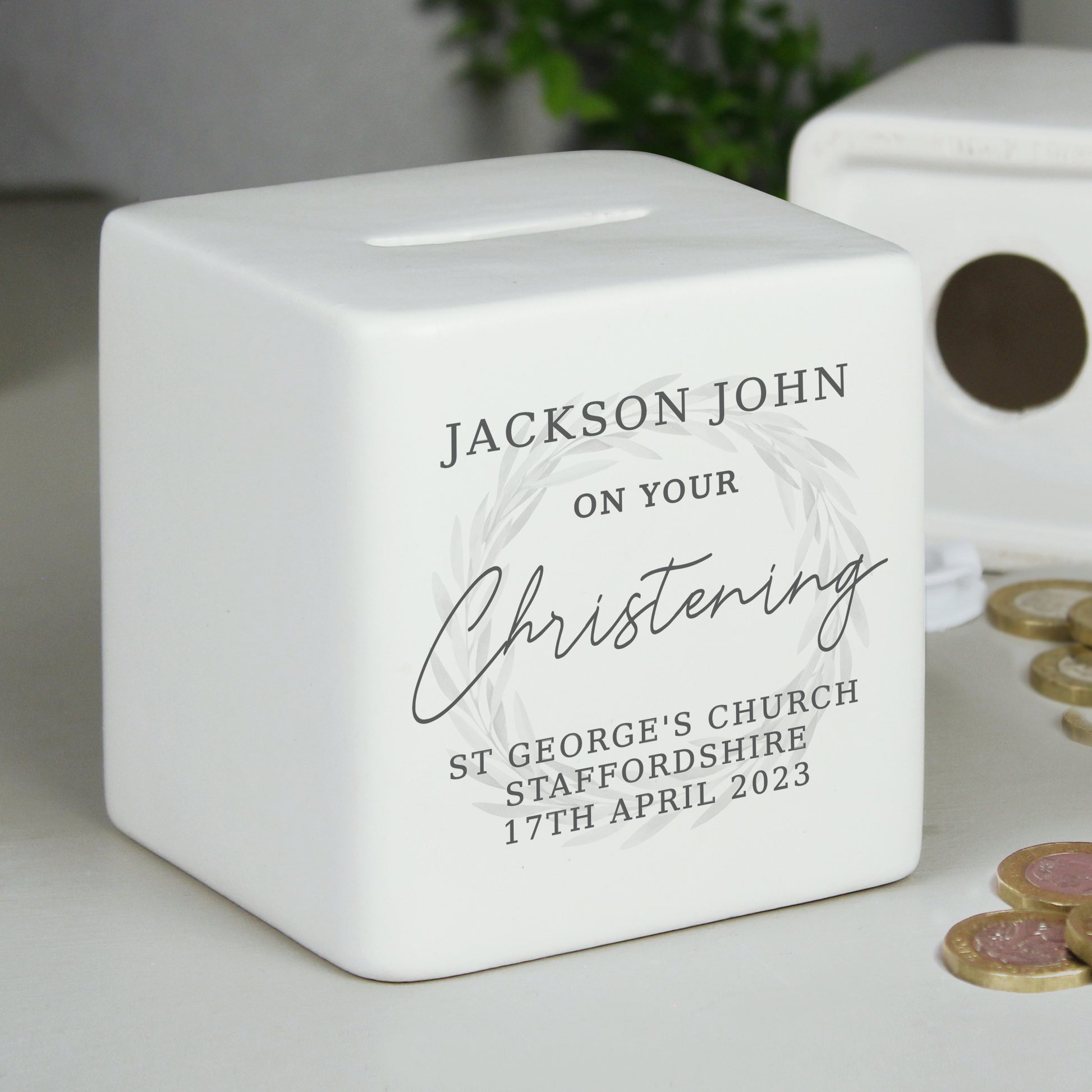 Personalised Christening Ceramic Square Money Box - image 3