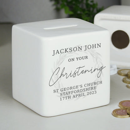 Personalised Christening Ceramic Square Money Box - image 3