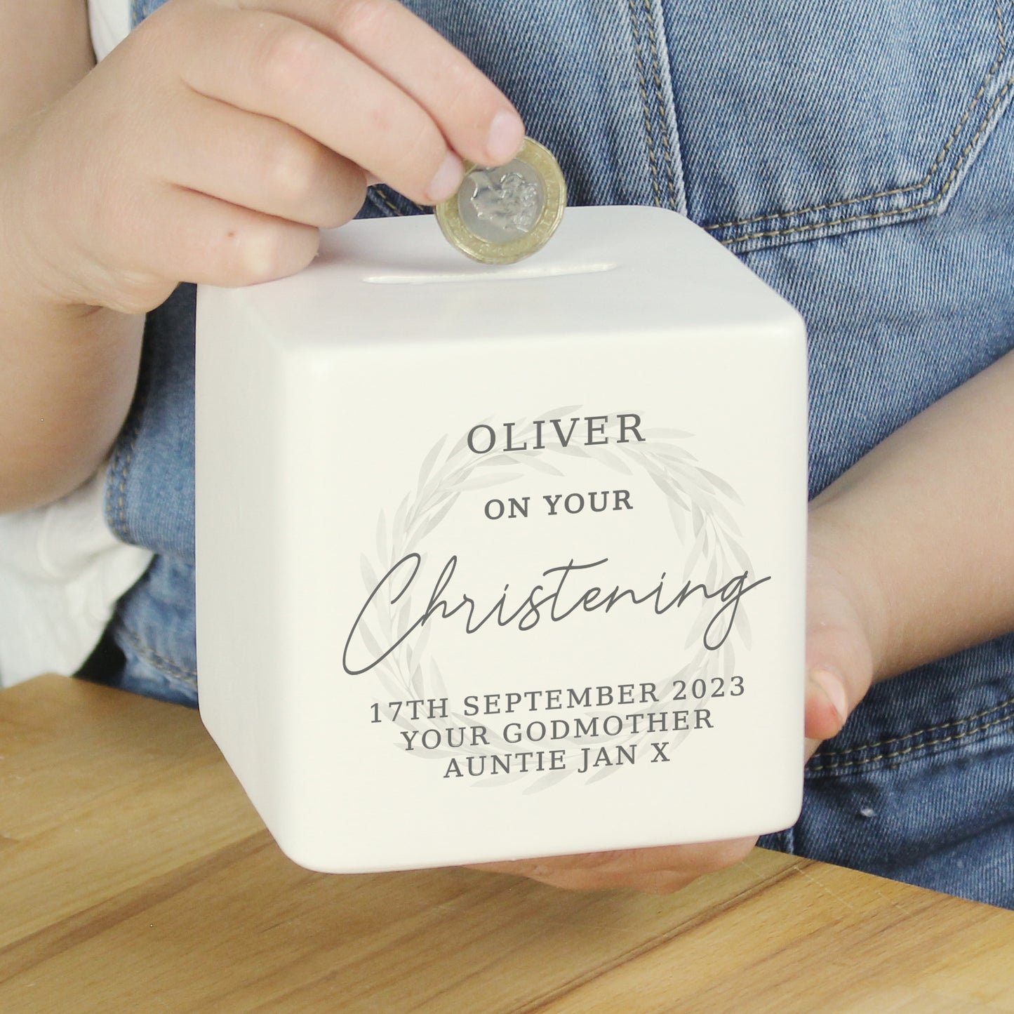 Personalised Christening Ceramic Square Money Box - image 4