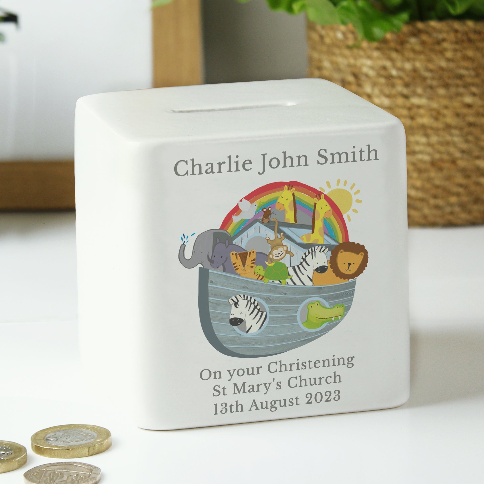Personalised Noahs Ark Ceramic Square Money Box - image 6
