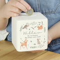 Personalised Woodland Animals Ceramic Square Money Box from Heartfelt Gifts
