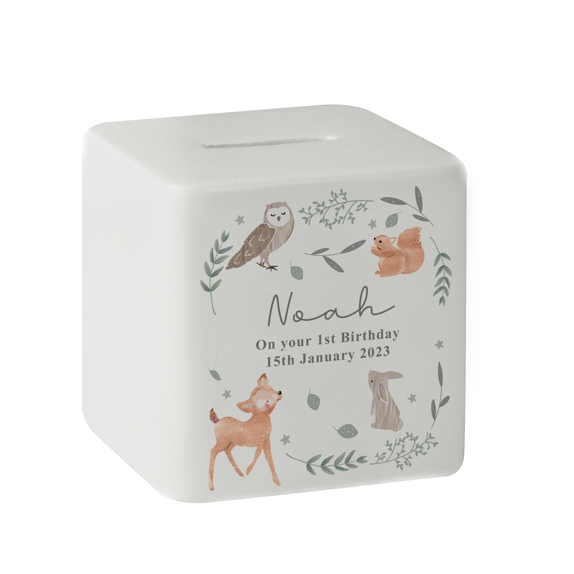 Personalised Woodland Animals Ceramic Square Money Box - image 5