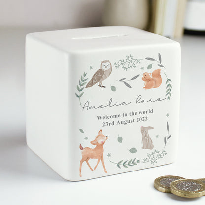 Personalised Woodland Animals Ceramic Square Money Box - image 7