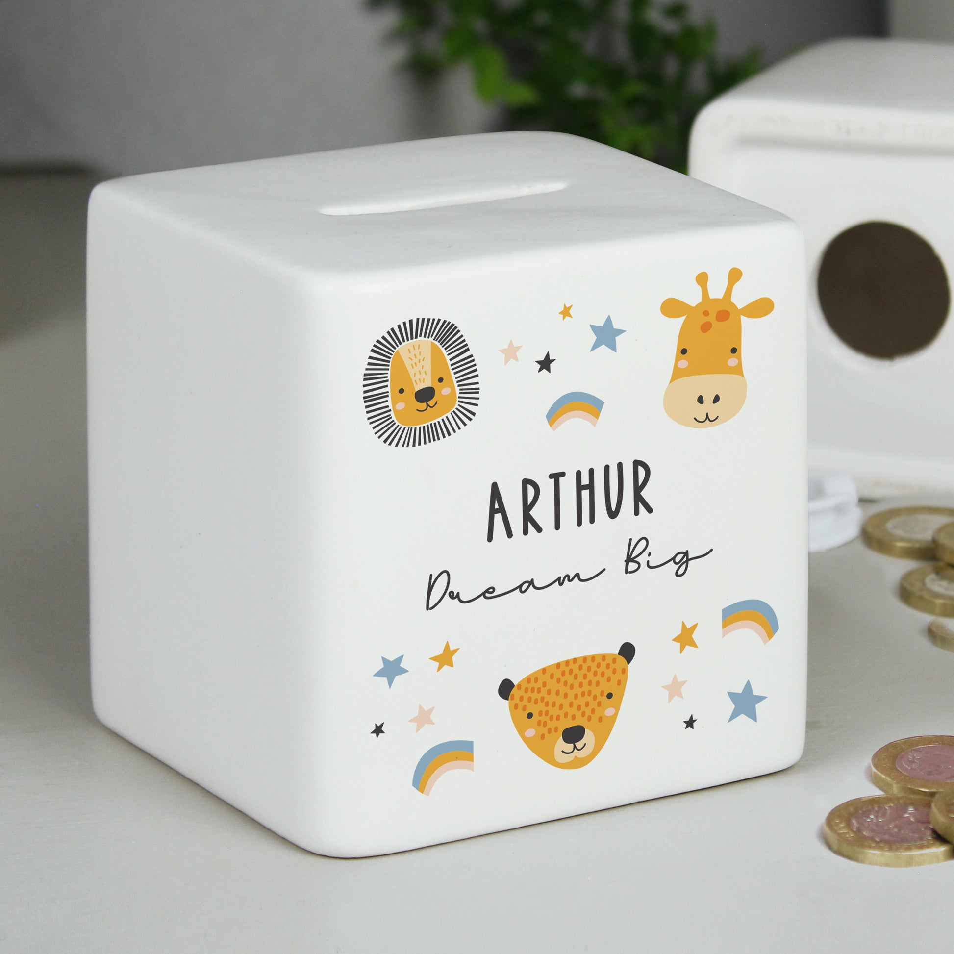 Personalised Scandi Safari Animals Ceramic Square Money Box - image 2