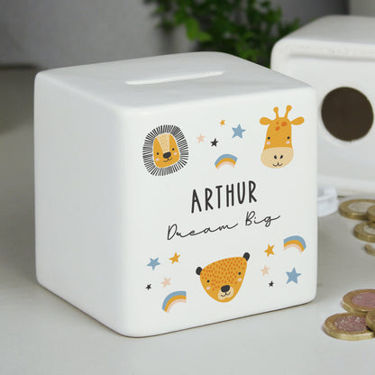 Personalised Scandi Safari Animals Ceramic Square Money Box - image 2