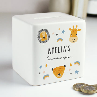 Personalised Scandi Safari Animals Ceramic Square Money Box - image 3
