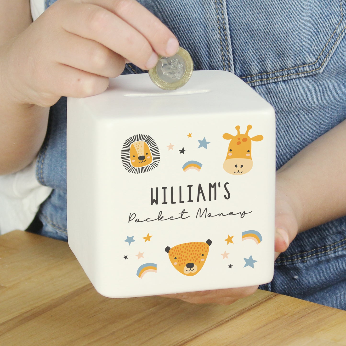 Personalised Scandi Safari Animals Ceramic Square Money Box - image 6