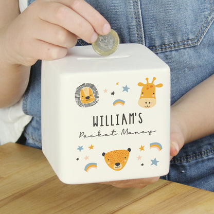 Personalised Scandi Safari Animals Ceramic Square Money Box - image 6