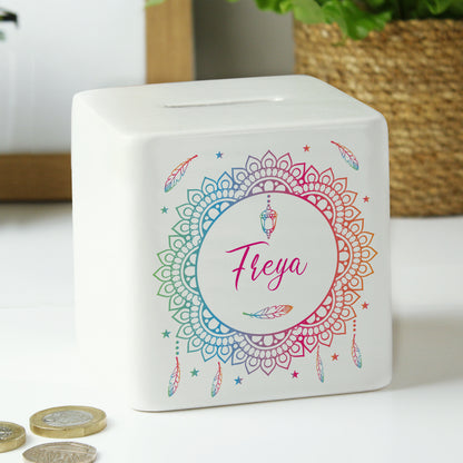 Personalised Dreamcatcher Ceramic Square Money Box - image 6