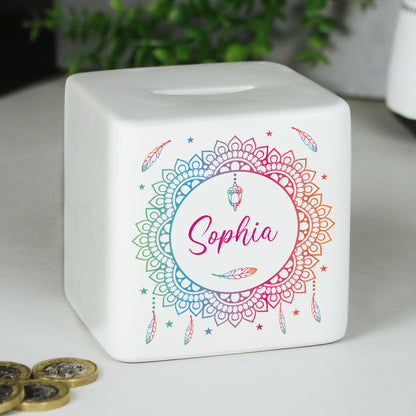 Personalised Dreamcatcher Ceramic Square Money Box - image 7