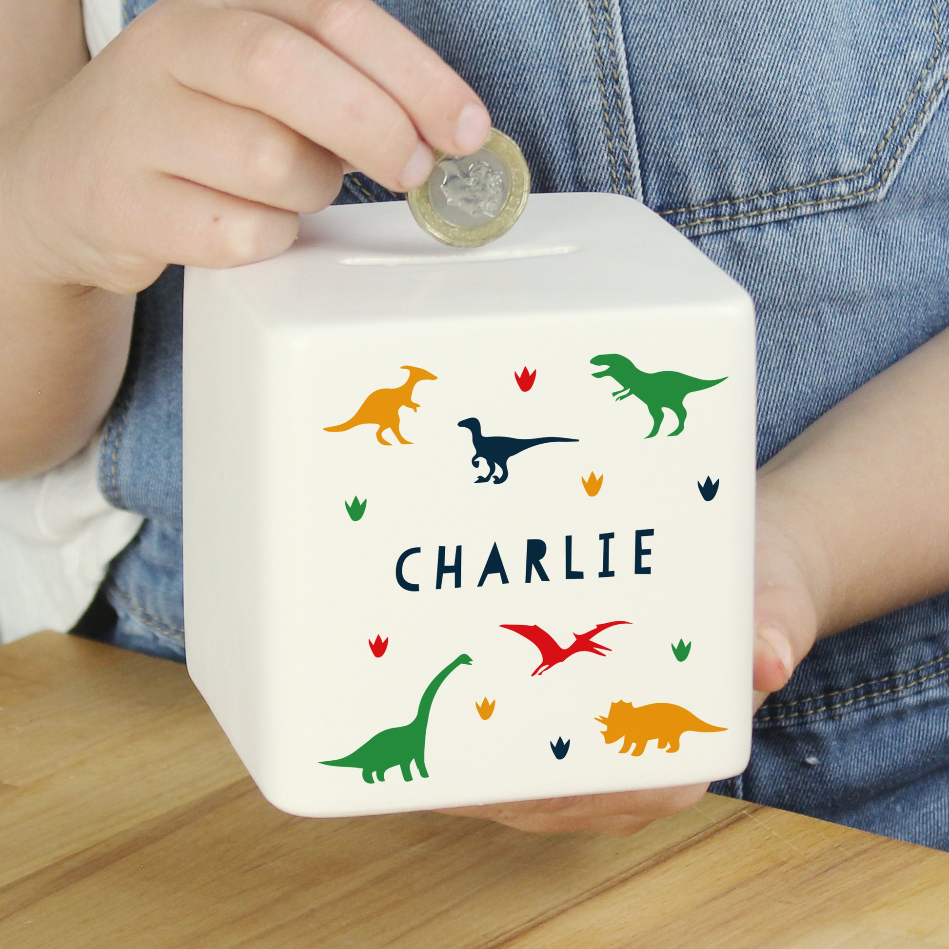 Personalised Dinosaur Ceramic Square Money Box - image 4