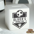 Personalised Football Badge Ceramic Square Money Box from Heartfelt Gifts