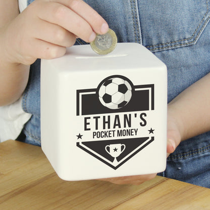 Personalised Football Badge Ceramic Square Money Box - image 3