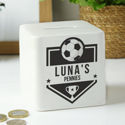 Personalised Football Badge Ceramic Square Money Box - image 4