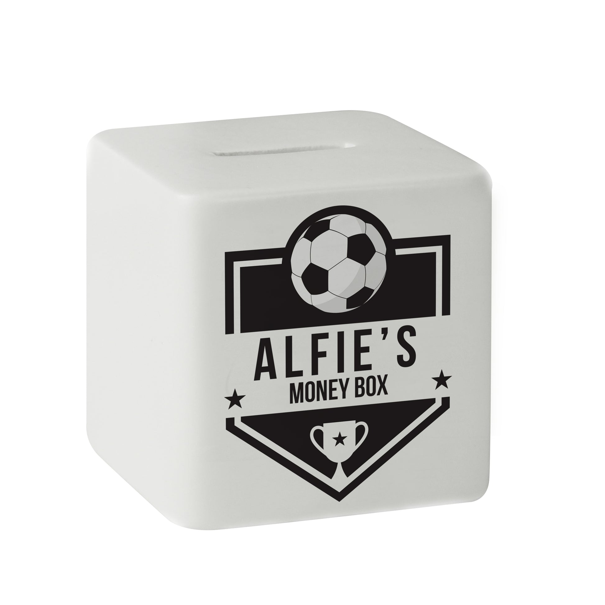 Personalised Football Badge Ceramic Square Money Box - image 5