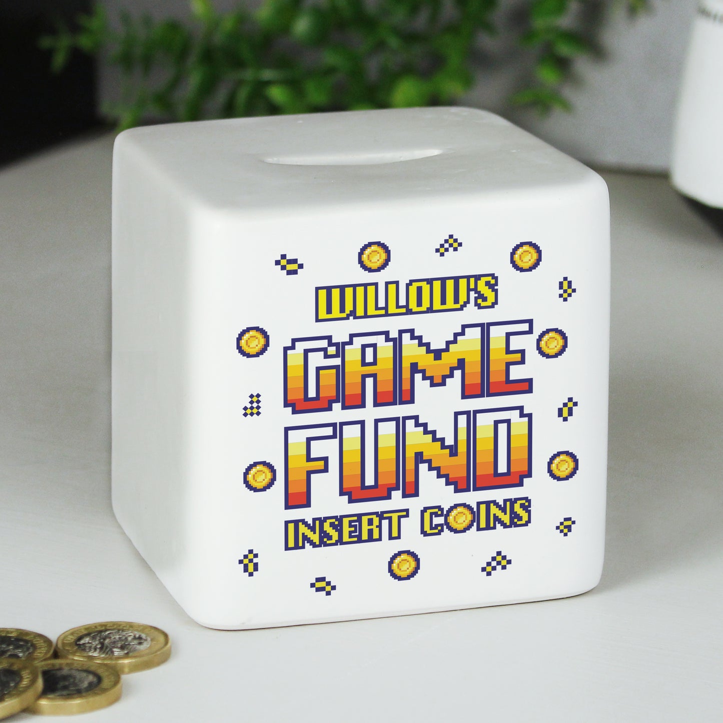 Personalised Gaming Fund Ceramic Square Money Box - image 2