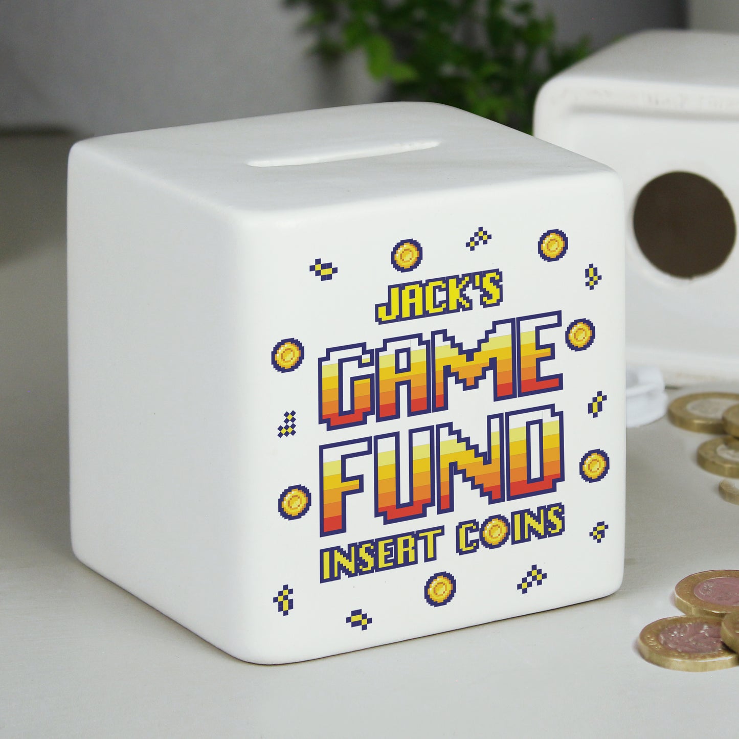 Personalised Gaming Fund Ceramic Square Money Box - image 3