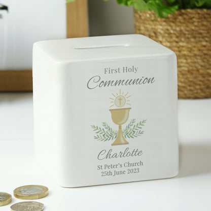 Personalised First Holy Communion Ceramic Square Money Box - image 2