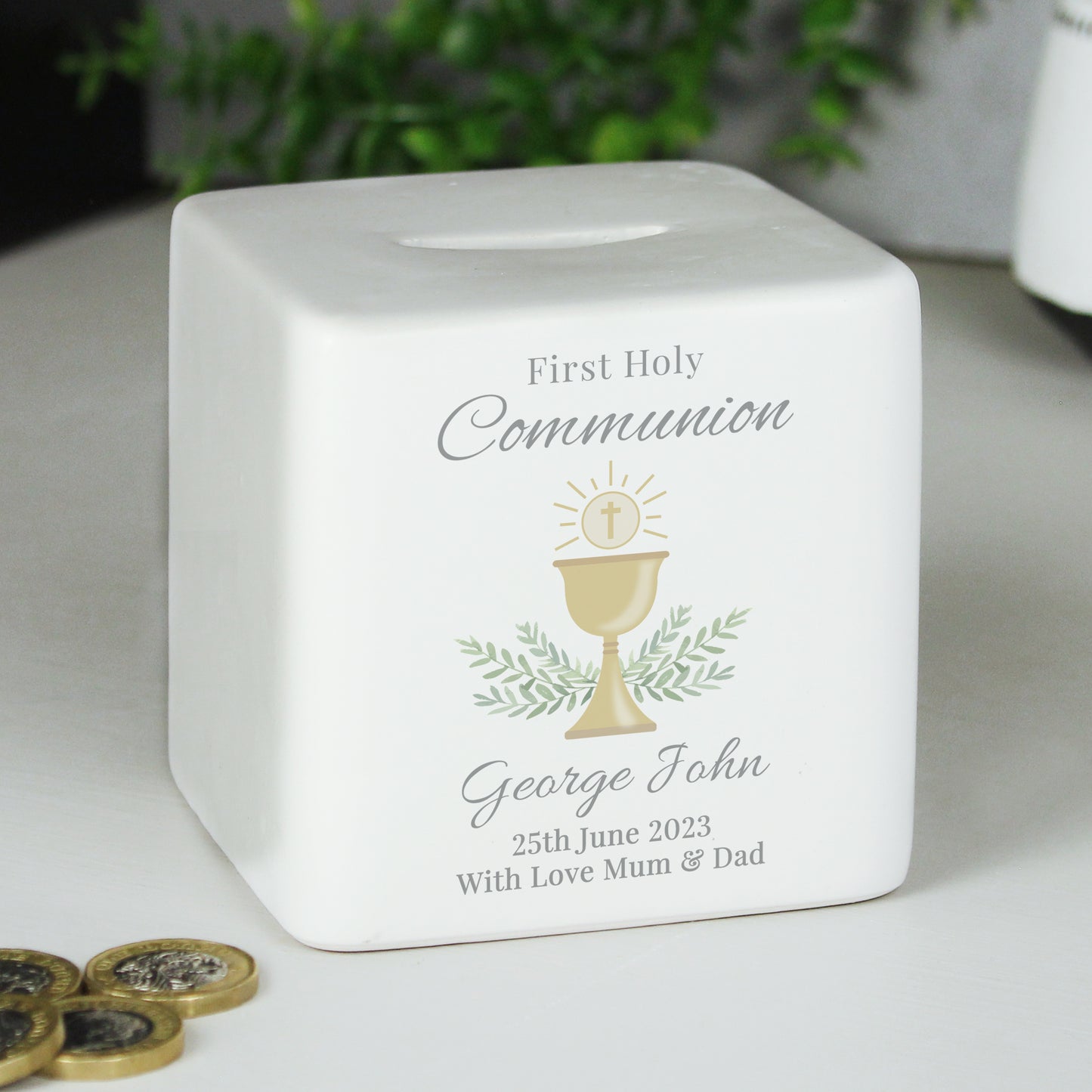 Personalised First Holy Communion Ceramic Square Money Box - image 3