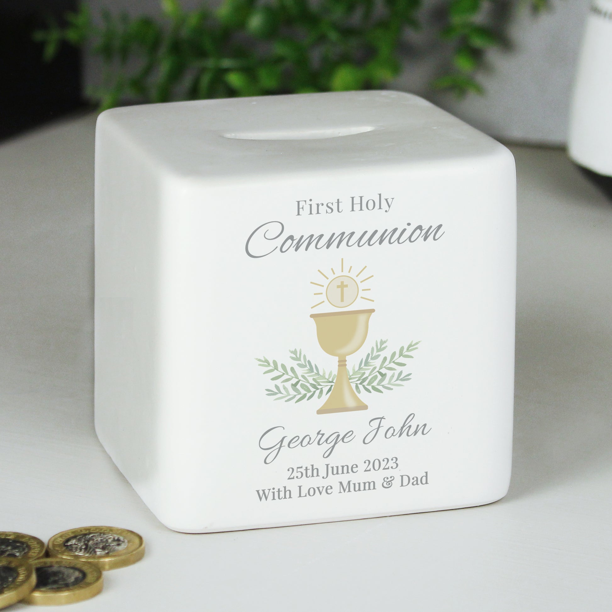 Personalised First Holy Communion Ceramic Square Money Box - image 3