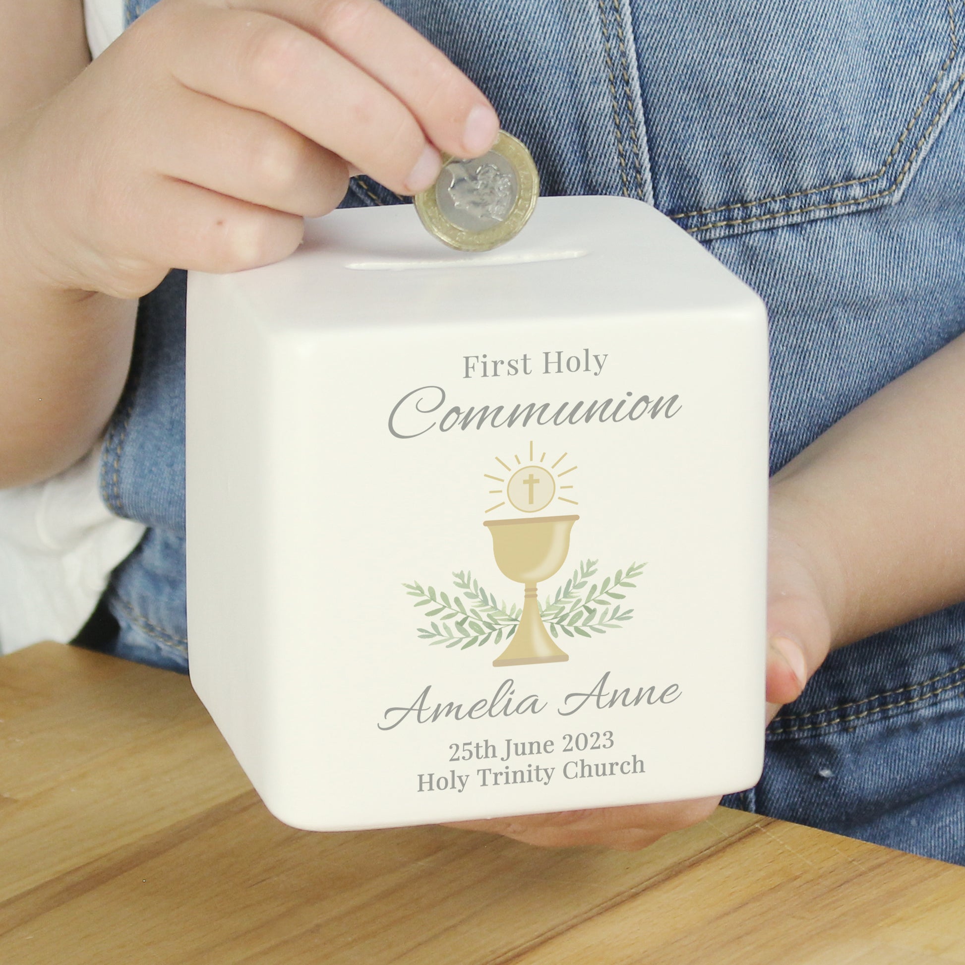 Personalised First Holy Communion Ceramic Square Money Box - image 4