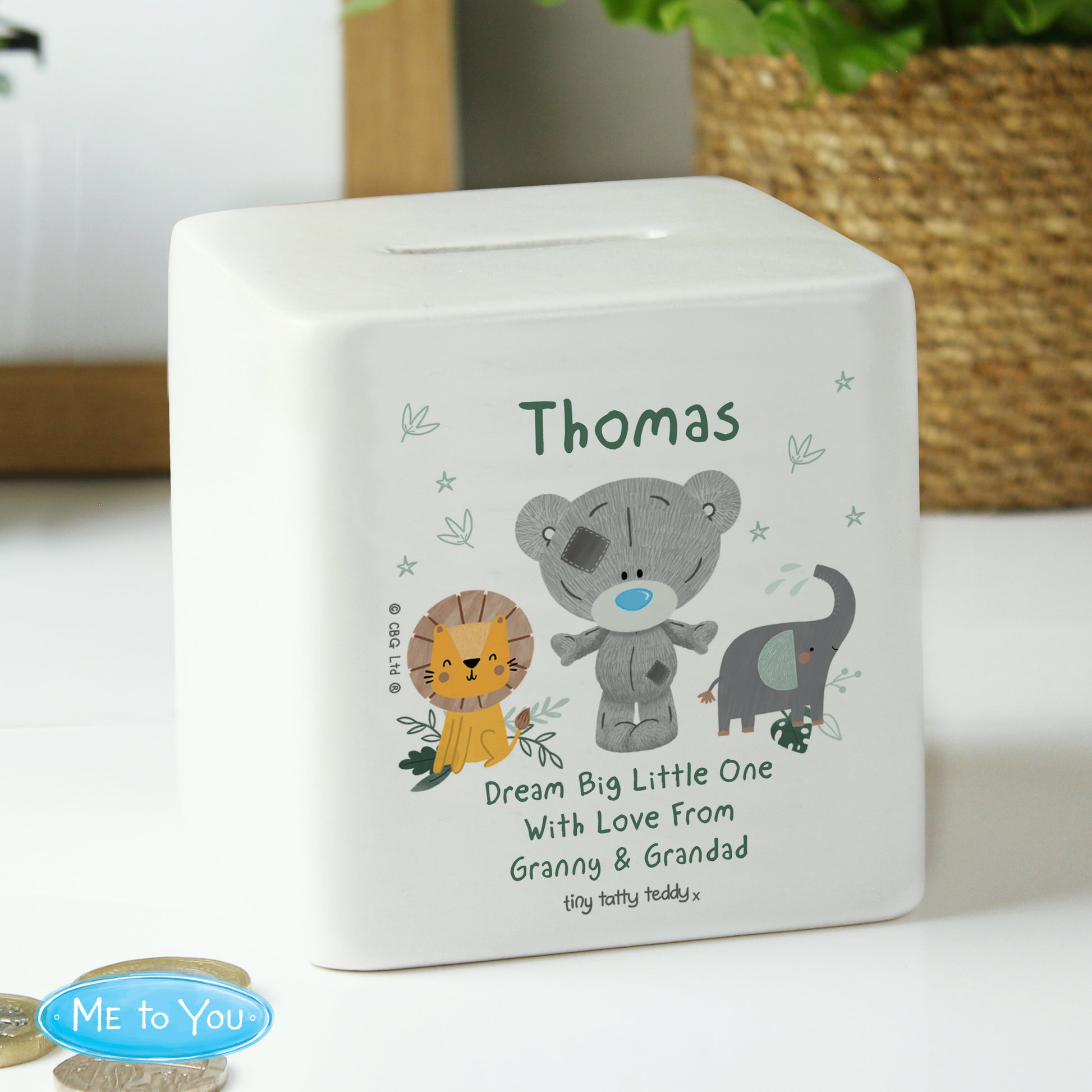 Personalised Tiny Tatty Teddy Jungle Animals Money Box from Heartfelt Gifts