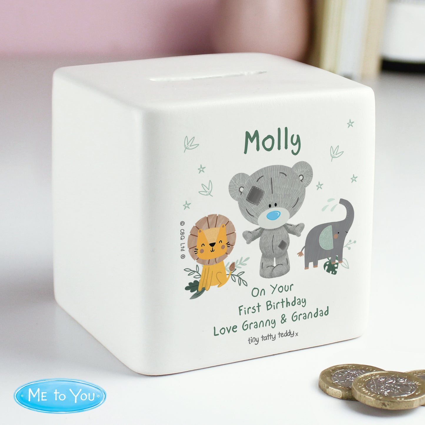 Personalised Tiny Tatty Teddy Jungle Animals Money Box - image 3