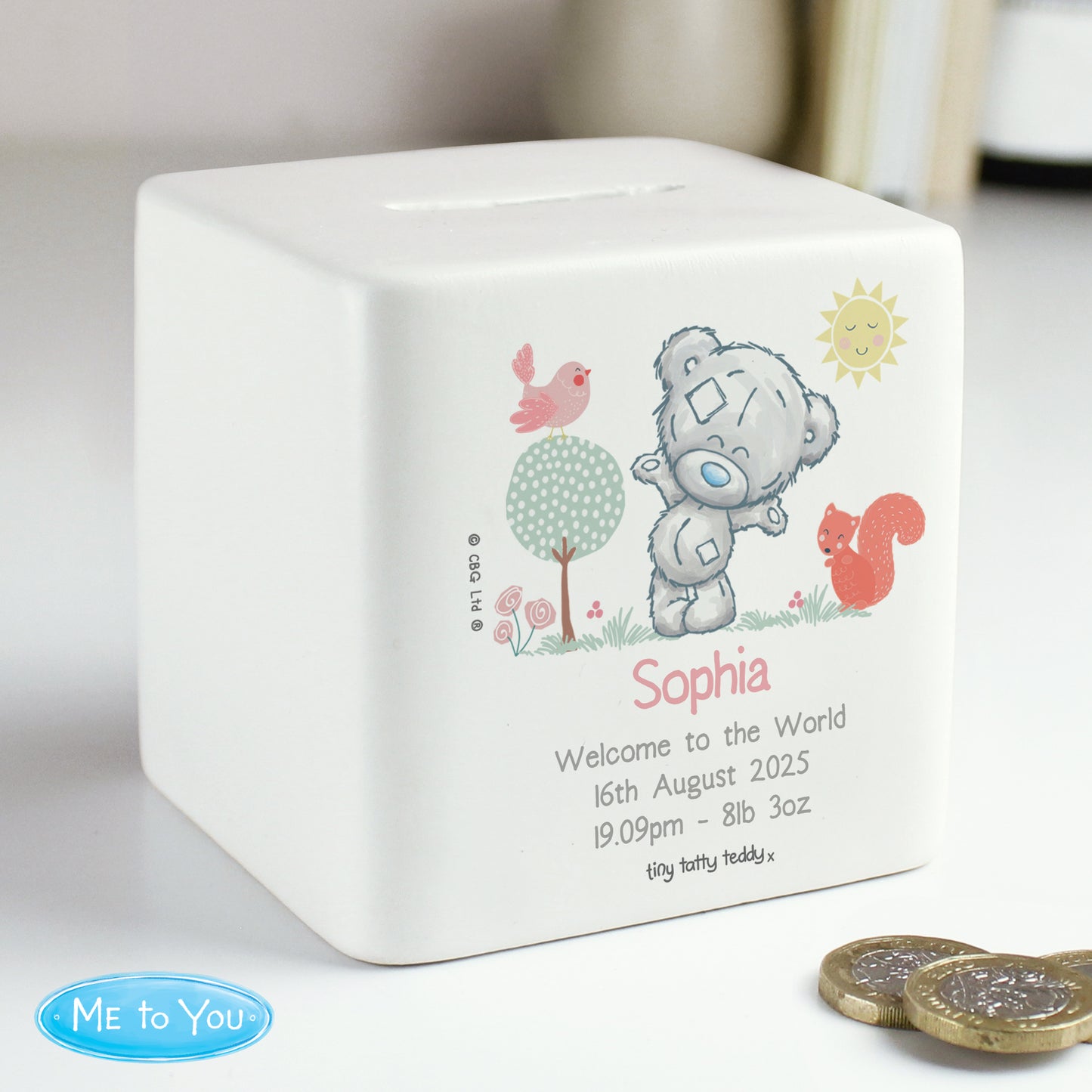 Personalised Tiny Tatty Teddy Woodland Animal Money Box - image 2