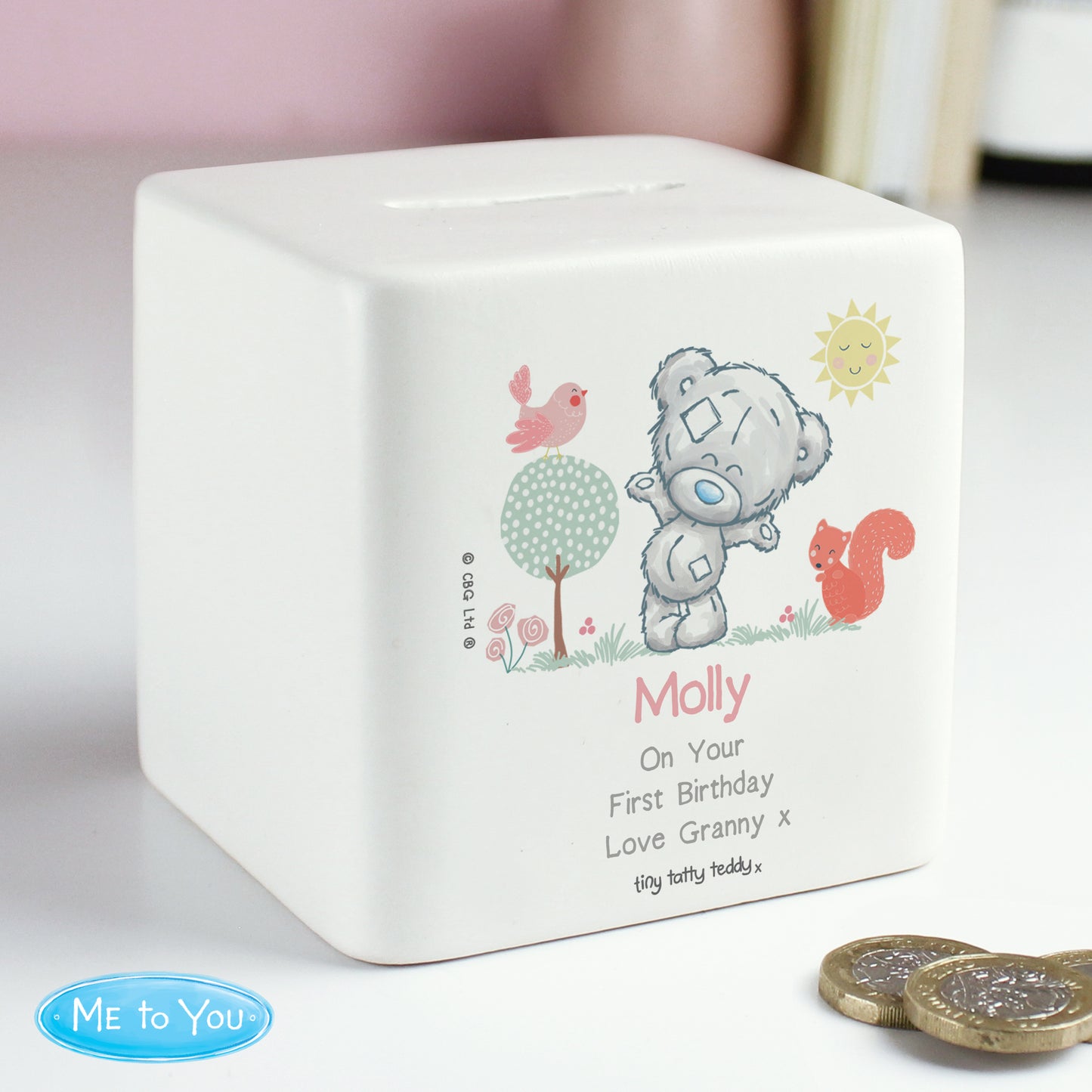 Personalised Tiny Tatty Teddy Woodland Animal Money Box - image 3